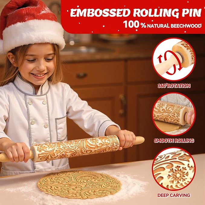 Christmas Gifts Wooden Embossed Rolling Pin - Image 6