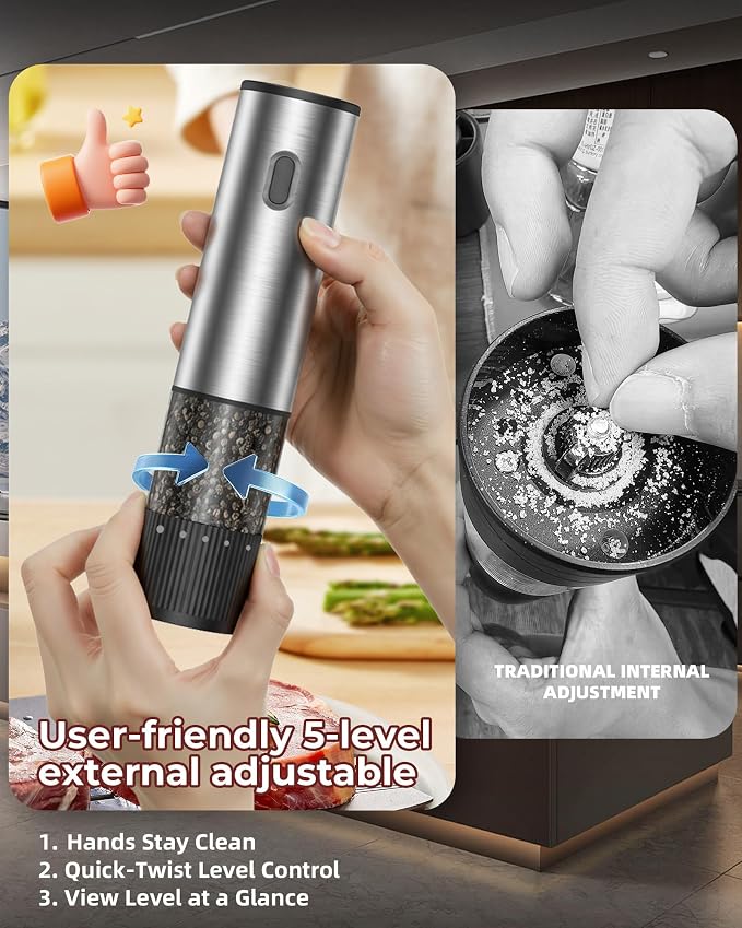 Electric Salt and Pepper Grinder Set, USB Rechargeable Salt and Pepper Shaker - Image 3