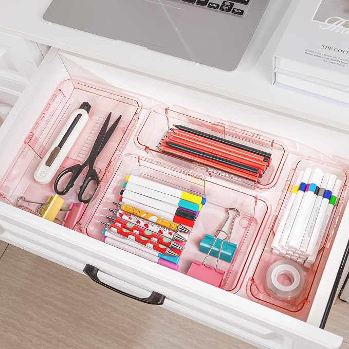 14 Pcs Clear Drawer Organizer, Adjustable Drawer Storage Box, 3-Size Desk - Image 5