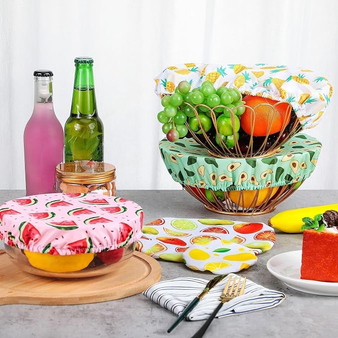 Patelai 10 Pcs Bowl Covers Reusable in 5 Size Stretch Cloth Fabric Elastic Food - Image 4