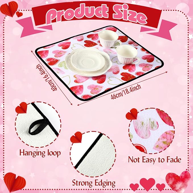 Breling Valentine's Day Dish Drying Mat Valentine Kitchen Dry Mat Absorbent - Image 3