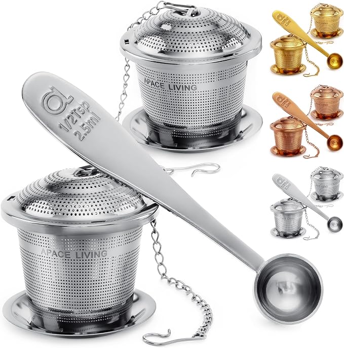 Tea Infuser Set of 2 with Tea Scoop & Drip Trays by ApaceLiving