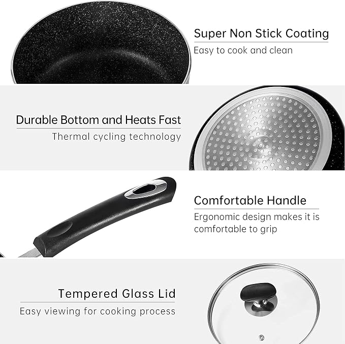 Nonstick Saucepan Set with Lid, Non Stick 1Qt & 2Qt Sauce Pan Set with Glass - Image 3