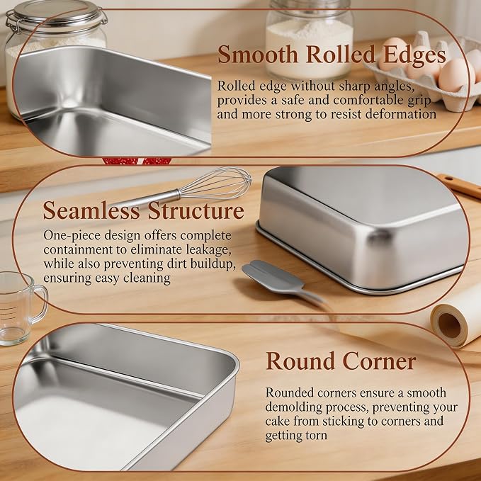 LIANYU Baking Pan Set of 2, 12⅓ x 9¾ x 2 Inch Cake Lasagna Brownies Casseroles - Image 3