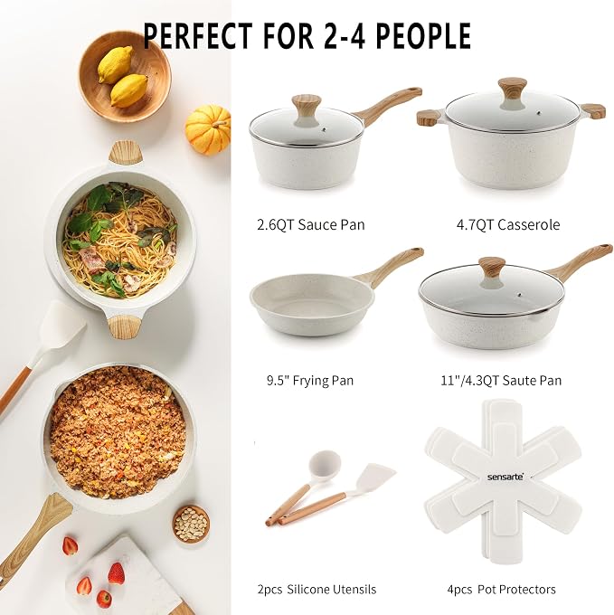 SENSARTE Nonstick Ceramic Cookware Set, 13-Piece Non-toxic Pots and Pans Set - Image 2