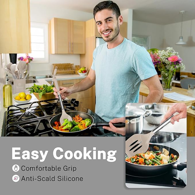 QMVESS Silicone Cooking Utensils Set, 446°F Heat Resistant Spatula, Spoons Set - Image 2