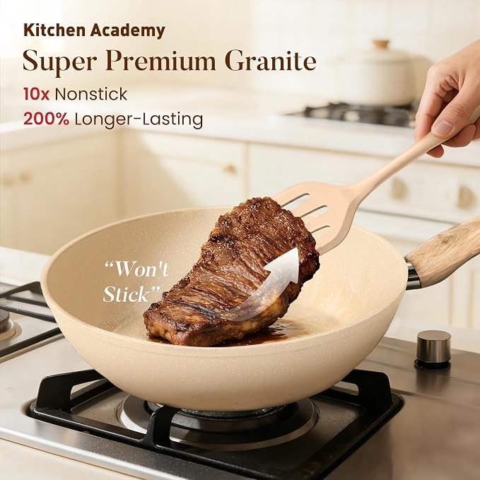 Kitchen Academy 12-Piece Induction Cookware Set, Nonstick Granite Pots and Pans - Image 2