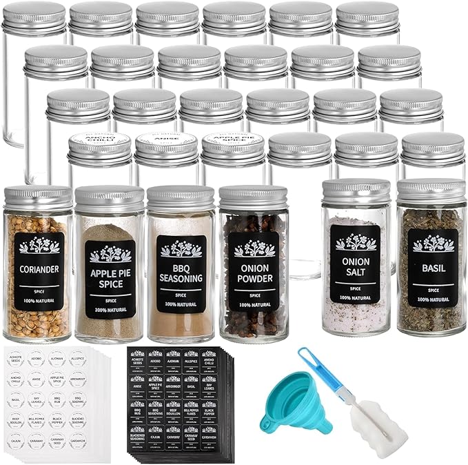 Tebery 30 Pack Round Spice Bottles Jars by Tebery