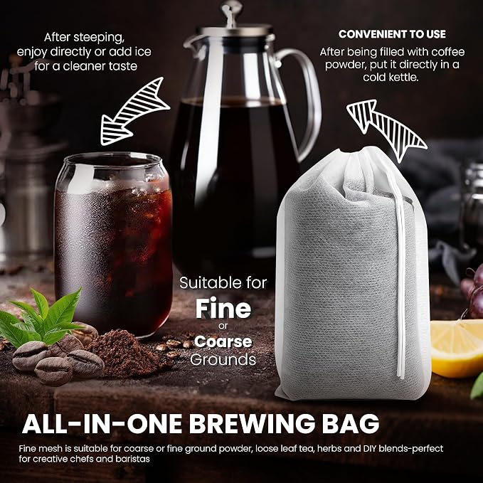 Cold Brew Bags, 6 * 8 Inch Fine Mesh Drawstring Pouches, Fits Mason Jars & - Image 4