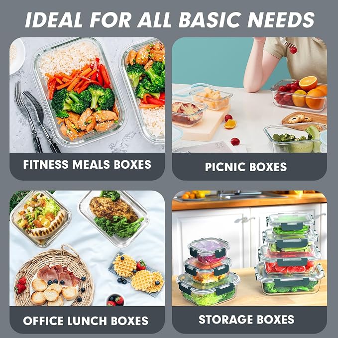 VERONES 30 Pieces Glass Meal Prep Containers Set, Stackable Glass Food Storage - Image 6