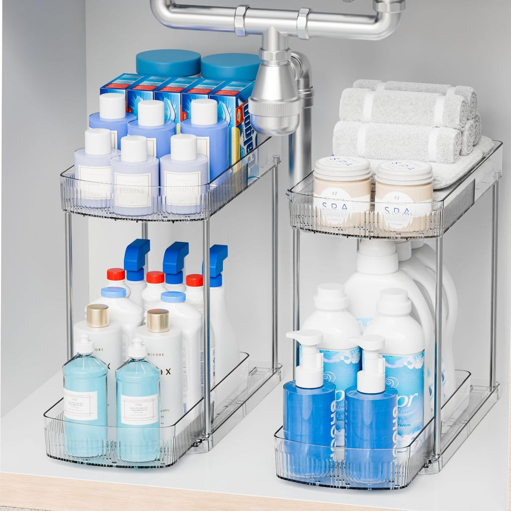 2 Pack Large Pull Out Bathroom Organizers and Storage,2 Tier 12.8′′