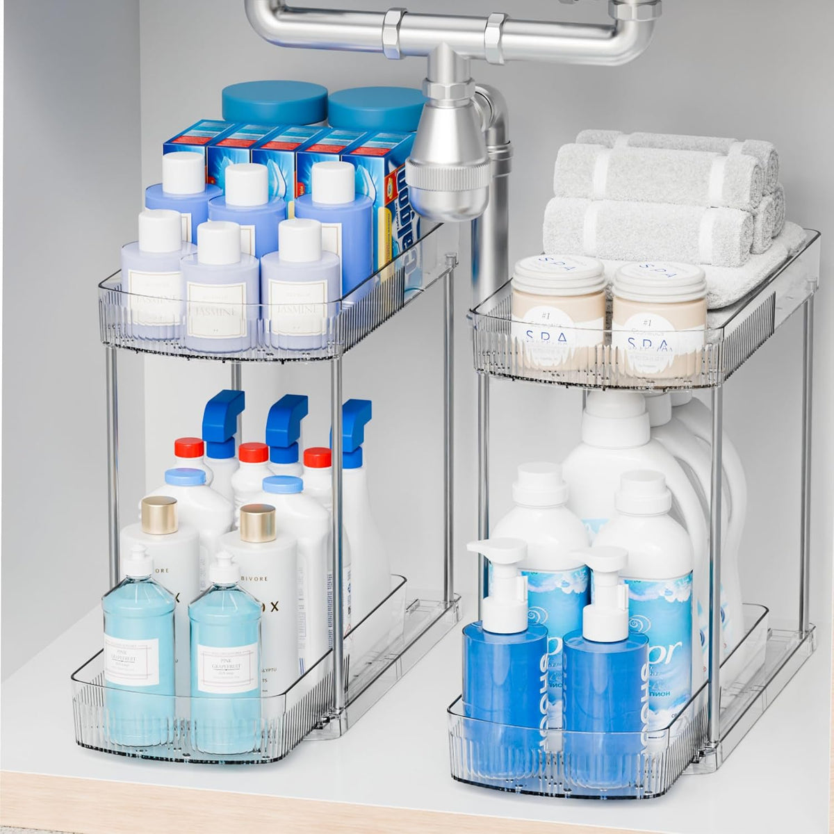 2 Pack Large Pull Out Bathroom Organizers and Storage,2 Tier 12.8′′