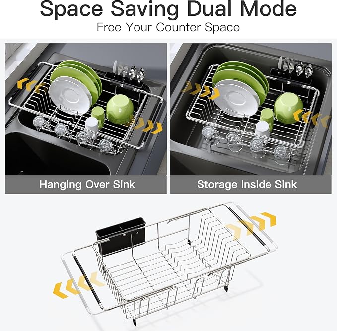 JASIWAY Dish Drying Rack in Sink, Expandable Stainless Steel Dish Drainers - Image 2