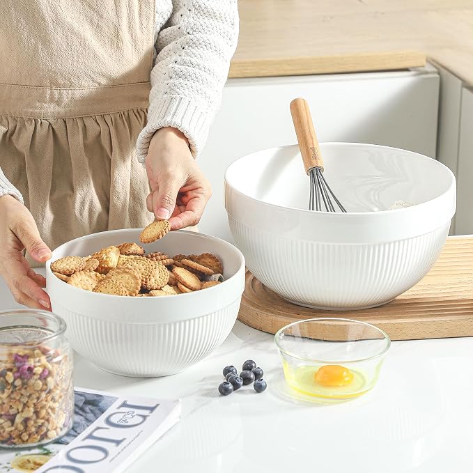 Ceramic Large Mixing Bowls for Kitchen, Dough Bread Making Bowl, 10 inch + 8 - Image 4