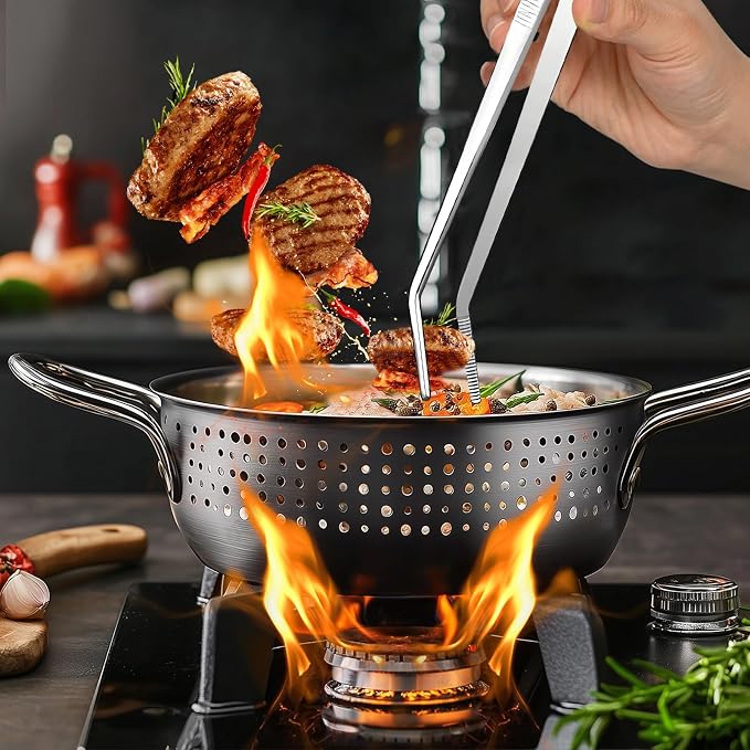 12-Inch 2-in-1 Kitchen Tongs Set, Round & Curved Stainless Steel BBQ Tongs - Image 7