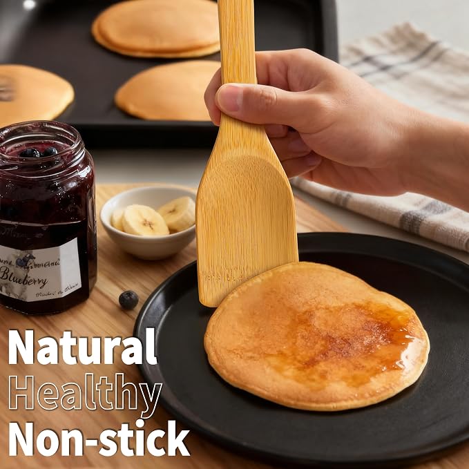 IOOLEEM Bamboo Wooden Spoons for Cooking 6 Pcs 12 Inch, Non-Stick Wooden - Image 9