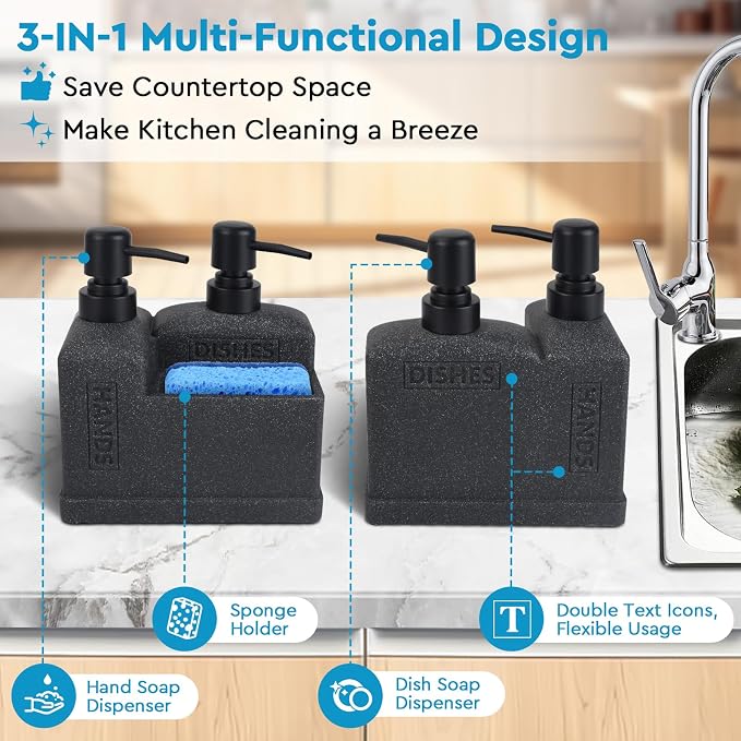 Kitchen Hand Soap and Dish Soap Dispenser Set, Dual Soap Dispenser - Image 2