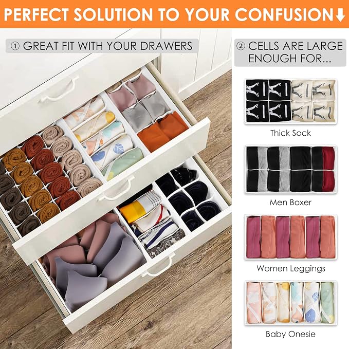 12 Pack Drawer Organizers for Clothing, 116 Large Compartments Fabric Dresser - Image 3