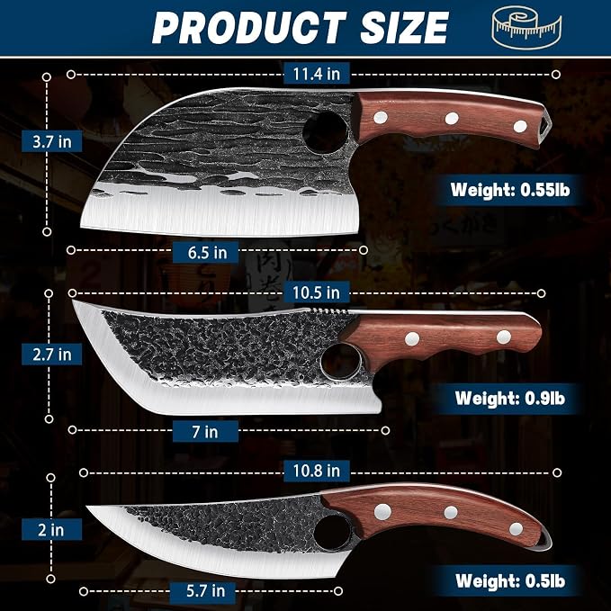 TAN REN 3PCS Butcher Knife Set for Meat Cutting, Hand Forged Meat Cleaver Knives - Image 6