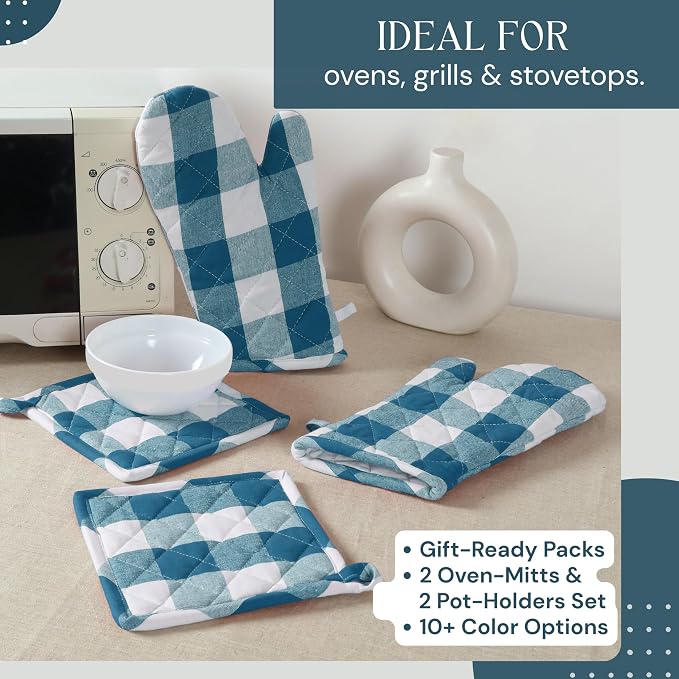 Oven Mitt & Pot Holder Buffalo Plaid Check 100% Cotton Heat Resistant Oven - Image 2