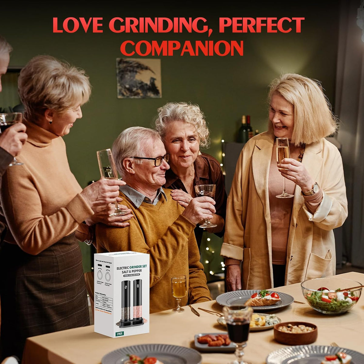 Electric Salt and Pepper Grinder Set Automatic Grinder for Kitchen