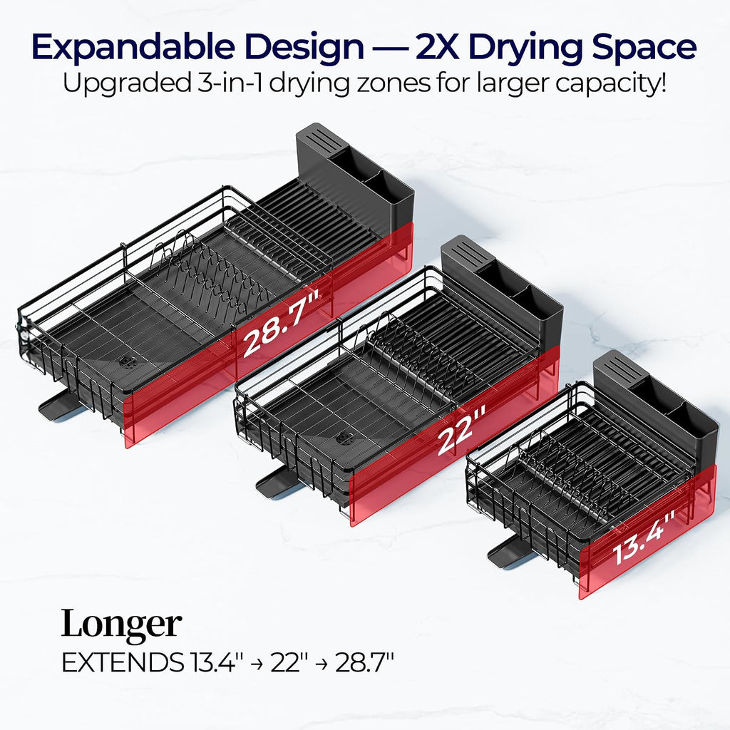 Large Dish Drying Rack, Expandable Dish Rack for Kitchen Counter, Dish