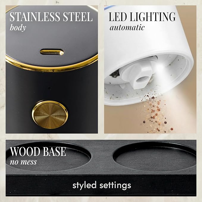 Rechargeable Electric Salt and Pepper Grinder Set – Sleek Stainless Steel White - Image 5