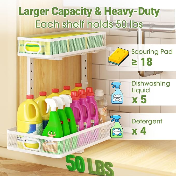 Under Sink Organizer 4-Pack, Metal 2-Tier Pull-Out Cabinet Shelf - Image 5