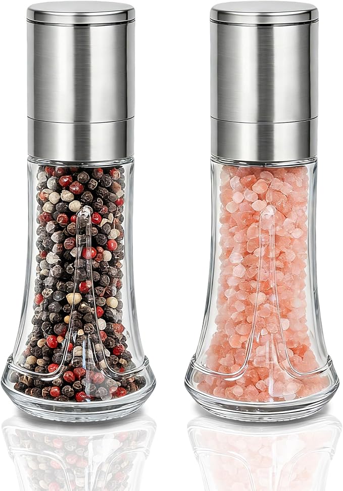 Aelga Salt and Pepper Grinder Set - 4oz Glass Manual Pepper Mill by Aelga