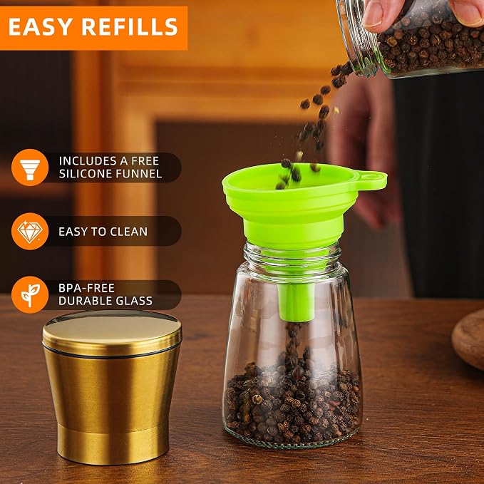 DAVIMADE Premium 2pk Gold Salt and Pepper Grinder Set, Manual Grinder - Image 3