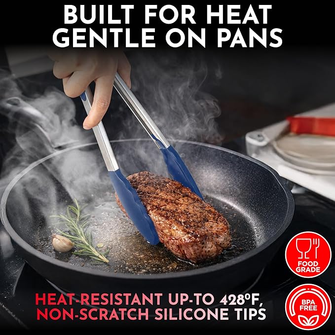 Kitchen Tongs with Silicone Tips Set of 3 Heat Resistant Tongs - Image 5