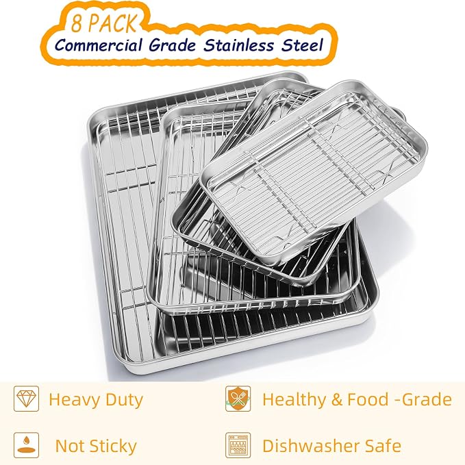 Baking Sheet Pan Set of 8, CEKEE Stainless Steel Cookie Sheets - Image 2