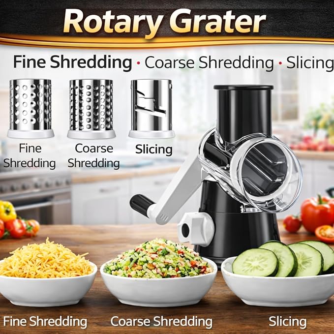 Manual Rotary Cheese Grater for Kitchen, Vegetable Slicer, 3-in-1 Hand Crank - Image 2
