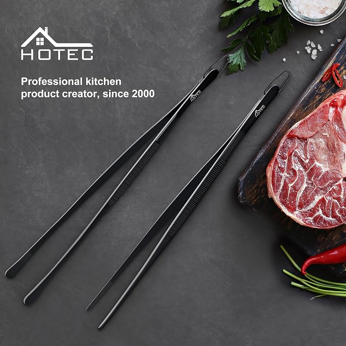 HOTEC Kitchen Tweezers Tongs Stainless Steel Professional Chef Tweezers - Image 9