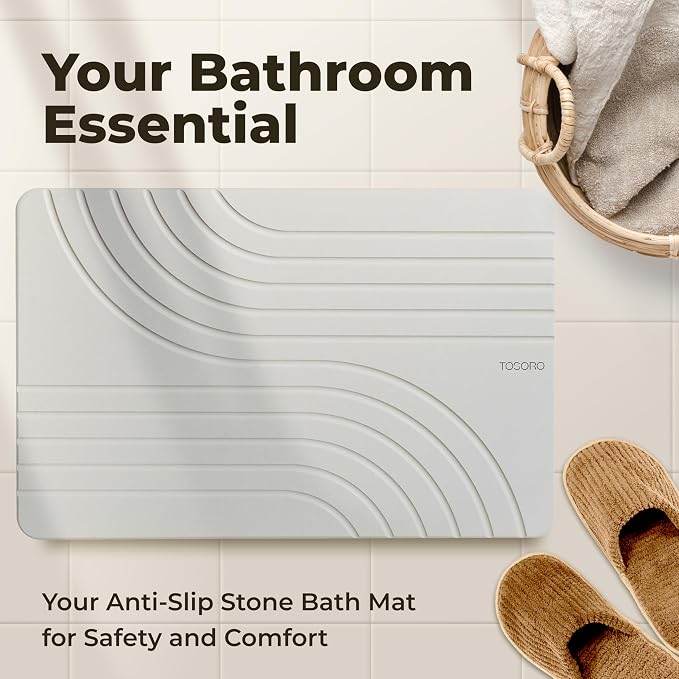 TOSORO - Stone Bath Mat Diatomaceous Earth Shower Mat Non-Slip Super Absorbent - Image 8