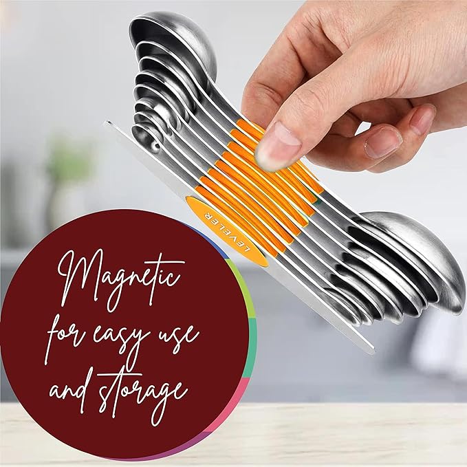 Magnetic Measuring Spoons Set of 9 Stainless Steel Dual-Sided Stackable - Image 4