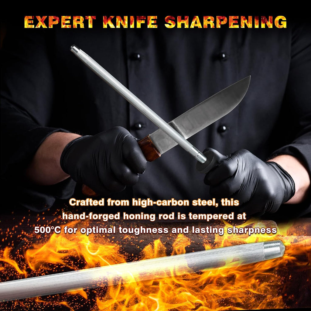 Knife Sharpener Rod, 12 Inch Carbon Steel Honing Rod for Kitchen
