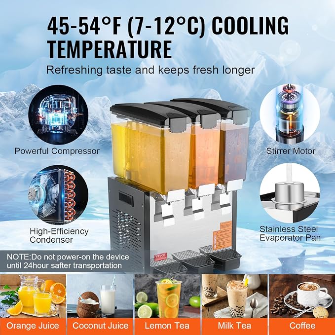 VEVOR Commercial Beverage Dispenser, 3 Tanks 10 L / 10.6 QT Per Tank Juice - Image 3