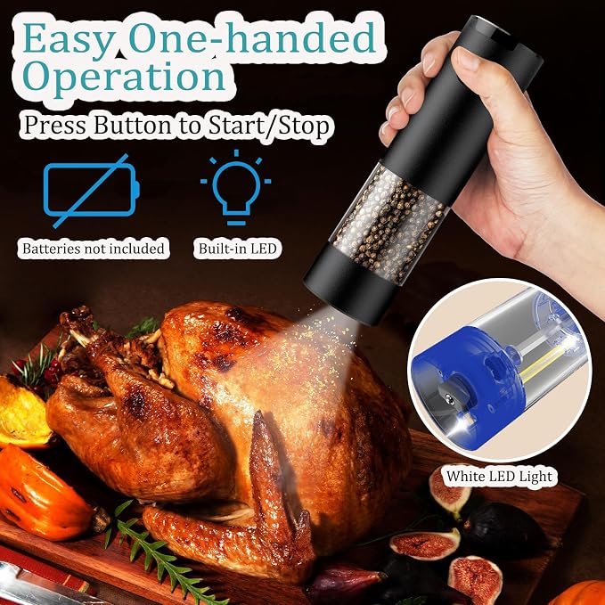 Electric Salt and Pepper Grinder Set, Automatic Salt Pepper Mill Grinder - Image 3