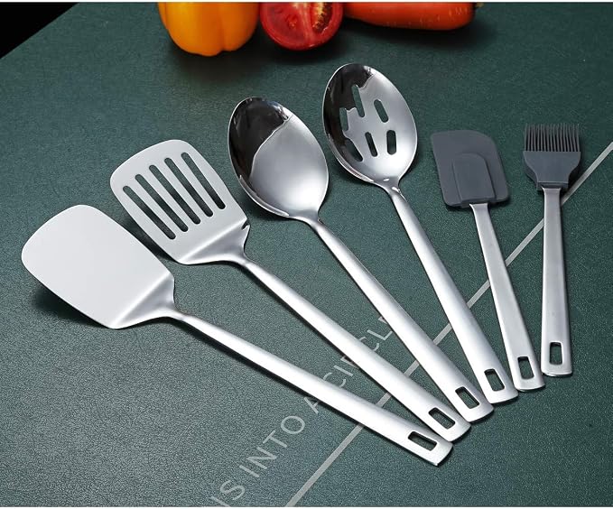 Cooking Spoon, Berglander 6 Pieces Spatula Set Stainless Steel, Metal Spatula - Image 3
