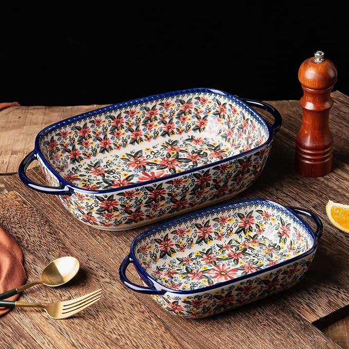 Baking Dish Ceramic Baking Pan Blue Casserole Dish Rectangular Baking Set 2pcs - Image 3