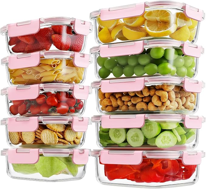 10 Pack Borosilicate Glass Meal Prep Containers by HOMBERKING