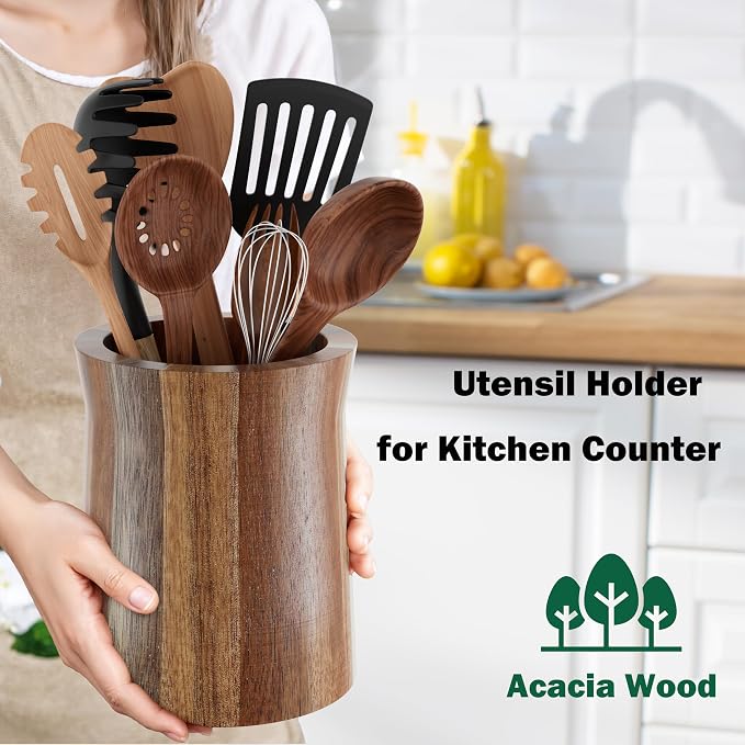 Utensil Holder, Acacia Wood Utensil Holder - Image 3