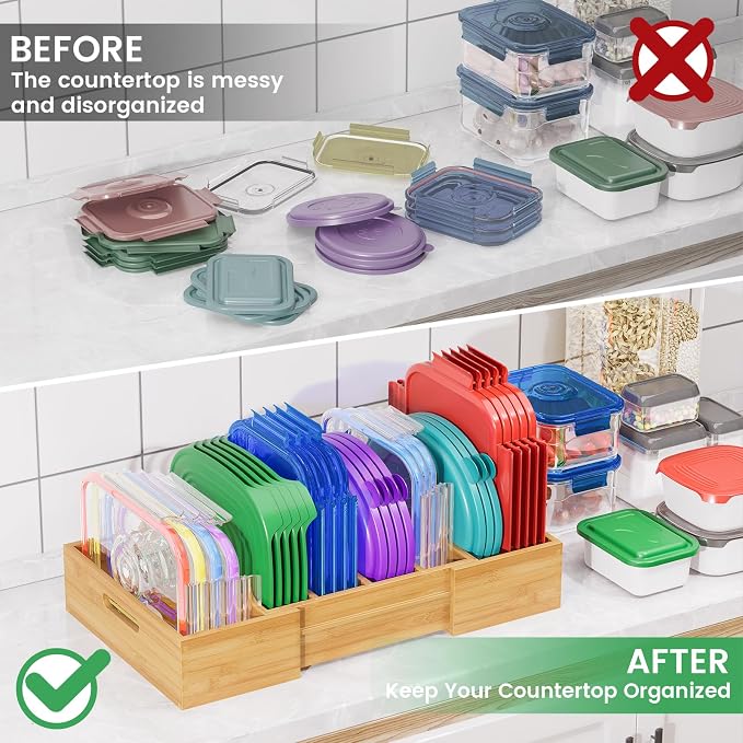 Kiasthome Expandable Bamboo Lid Organizers Inside Cabinet, Kitchen Cabinet - Image 6