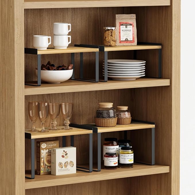 Goozii Cabinet Shelf Organizer Set of 4, Kitchen Counter Shelf Riser - Image 2