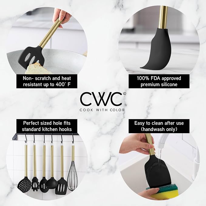 COOK WITH COLOR Silicone Cooking Utensils, Kitchen Utensil Set, Cooking Utensils - Image 3