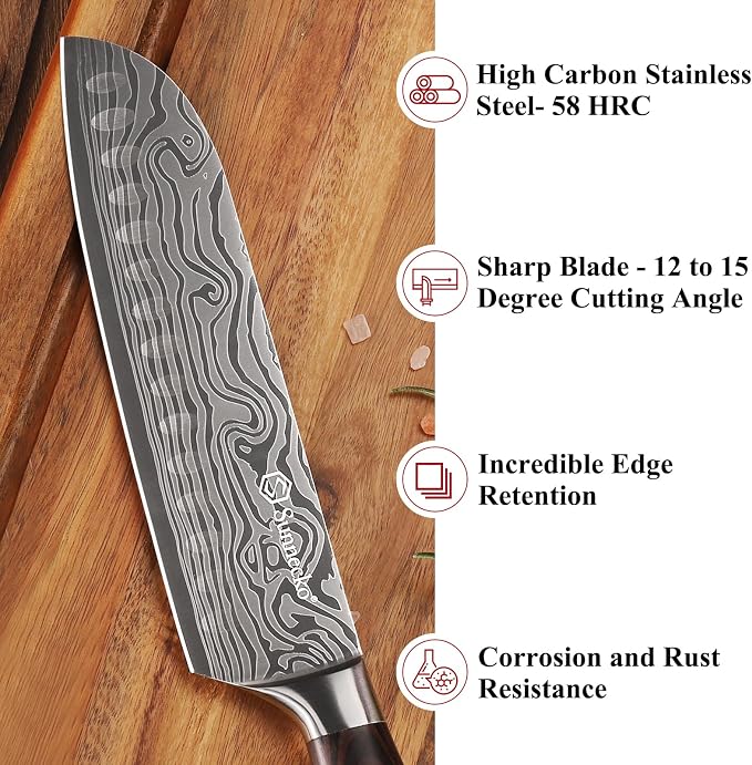 Sunnecko Chef Knife Sharp Santoku Knife 7 Inch, High Carbon Stainless Steel - Image 3