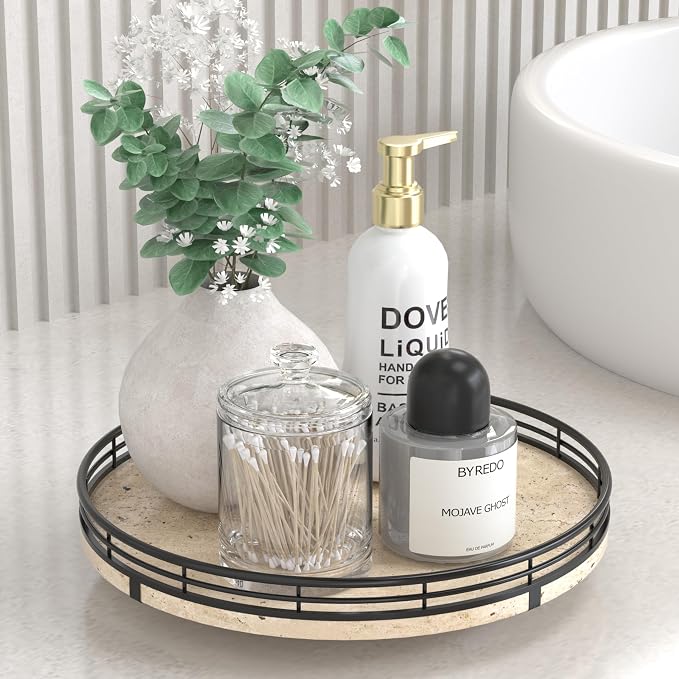 Italian Natural Travertine Lazy Susan Turntable by AMH