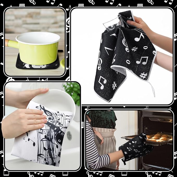 Leinuosen 8 Pcs Music Note Kitchen Decor Accessories Set Farmhouse Towels Oven - Image 6