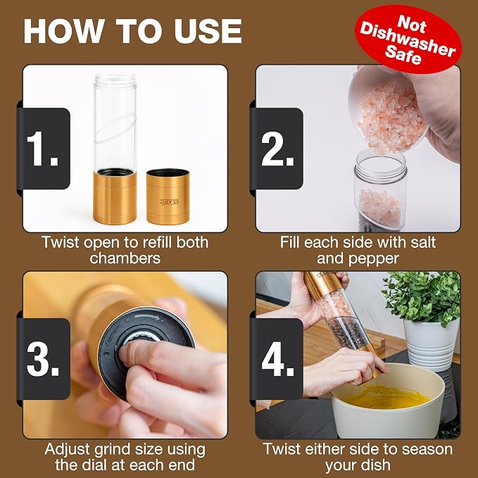 Eparé 2 in 1 Gold Salt and Pepper Grinder Combo - Image 4